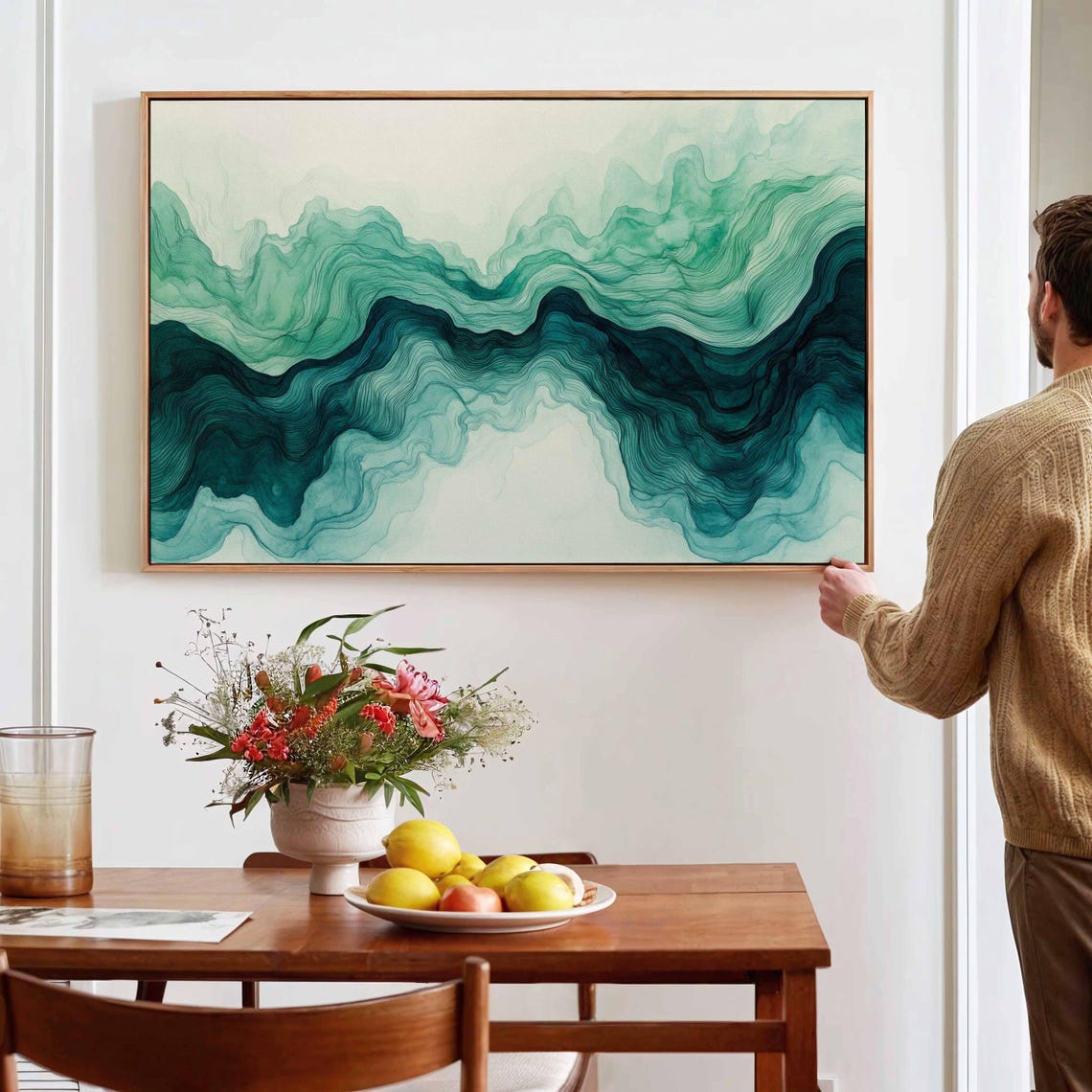 Green Fluid Watercolor Abstract Flowing Organic Modern Decor Print - Image 4