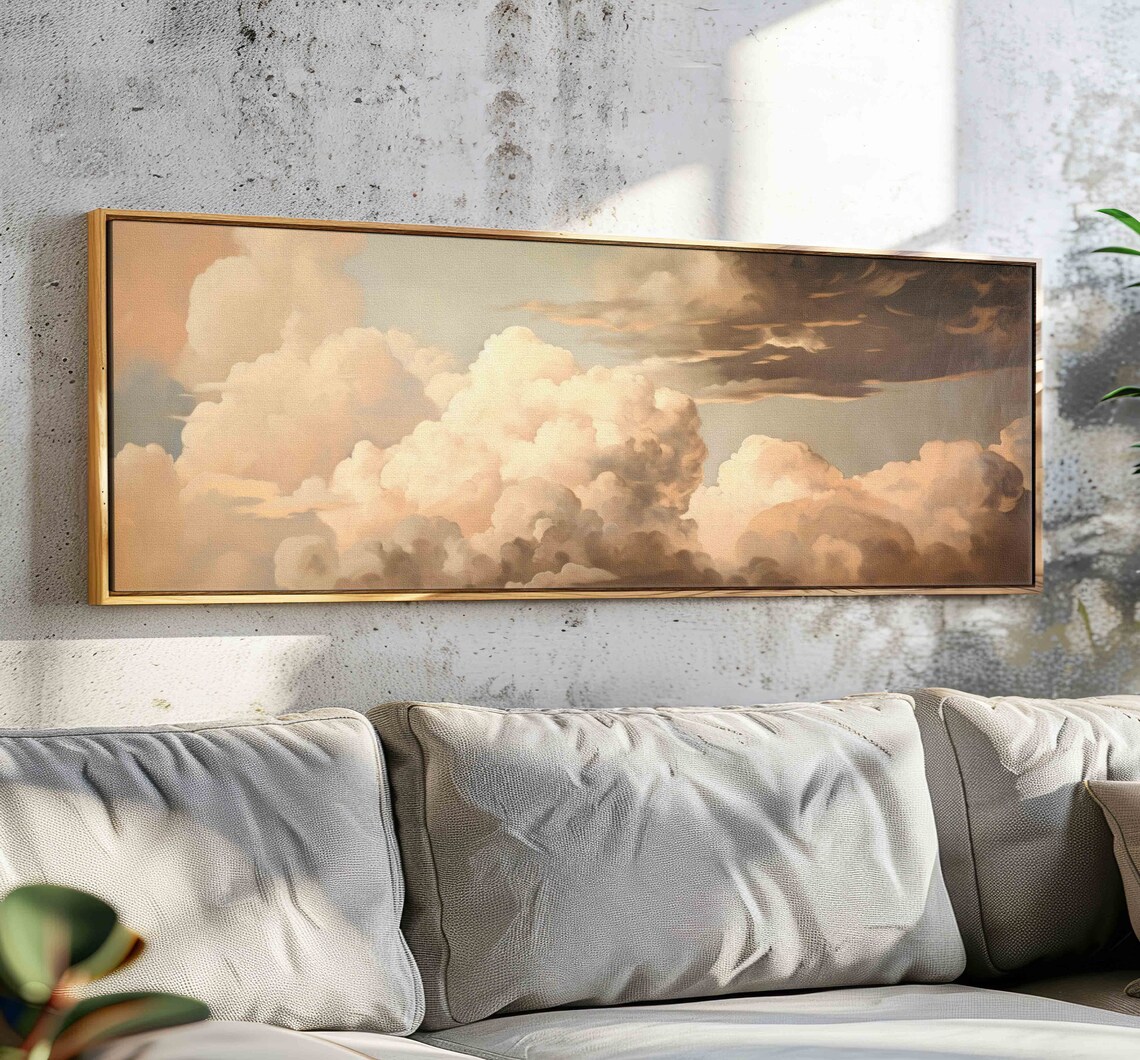 Vintage Moody Clouds, Minimalist Wall Art Print
