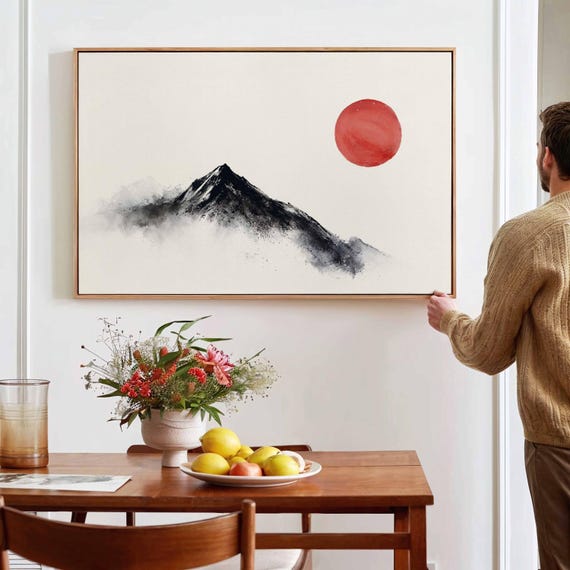 Minimalist Japanese Wall Art Framed Print Japanese Mountain Sunset Wall Art Print Above Bedcouch Decor Horizontal Large Wall Art