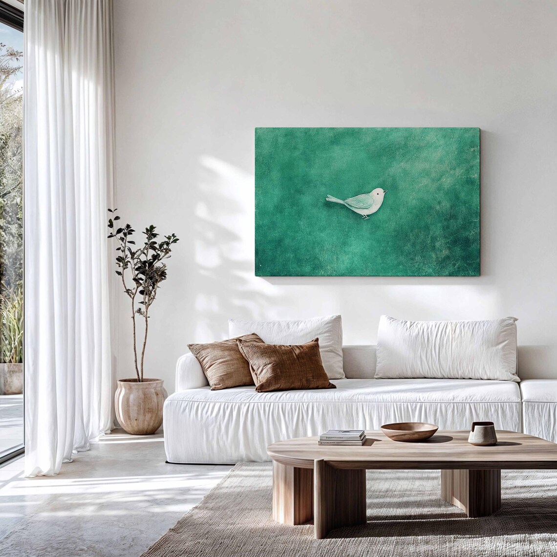 White Bird Emerald Green Minimalist Bird Painting Peaceful Art Poster - Image 2