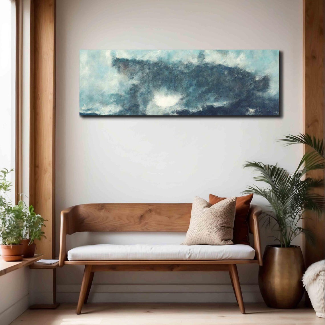 Moody Abstract Ocean Wave Navy Clouds Panoramic Painting Wall Art - Image 4