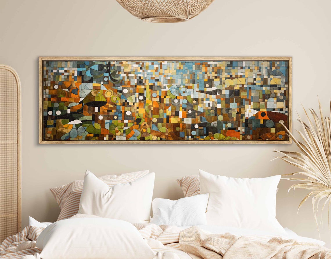 Panoramic Mosaic Geometric Abstract Warm Earth Tones Modern Art Poster - Image 2