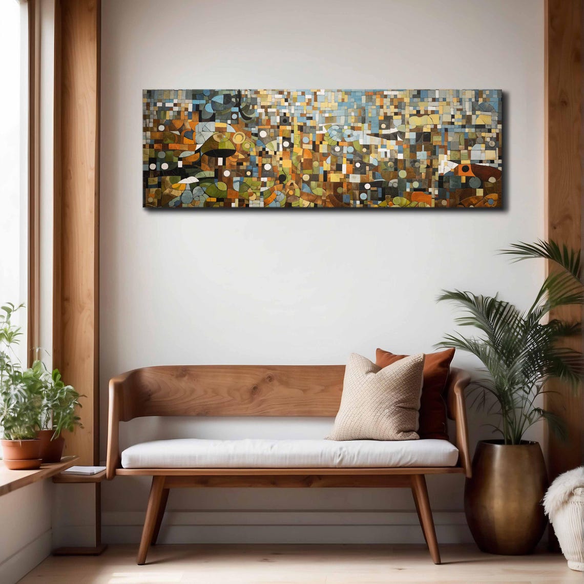 Panoramic Mosaic Geometric Abstract Warm Earth Tones Modern Art Poster - Image 4