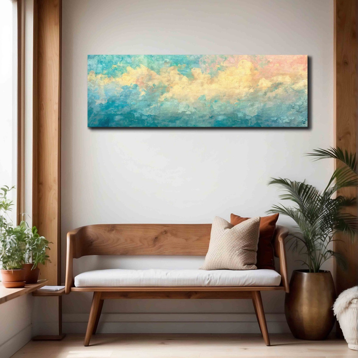 Abstract Moody Cloud Wall Art Framed Panoramic Cloud Painting Large Horizontal Cloud Print Wide Cloud Wall Art Above Bedcouch Decor - Image 4