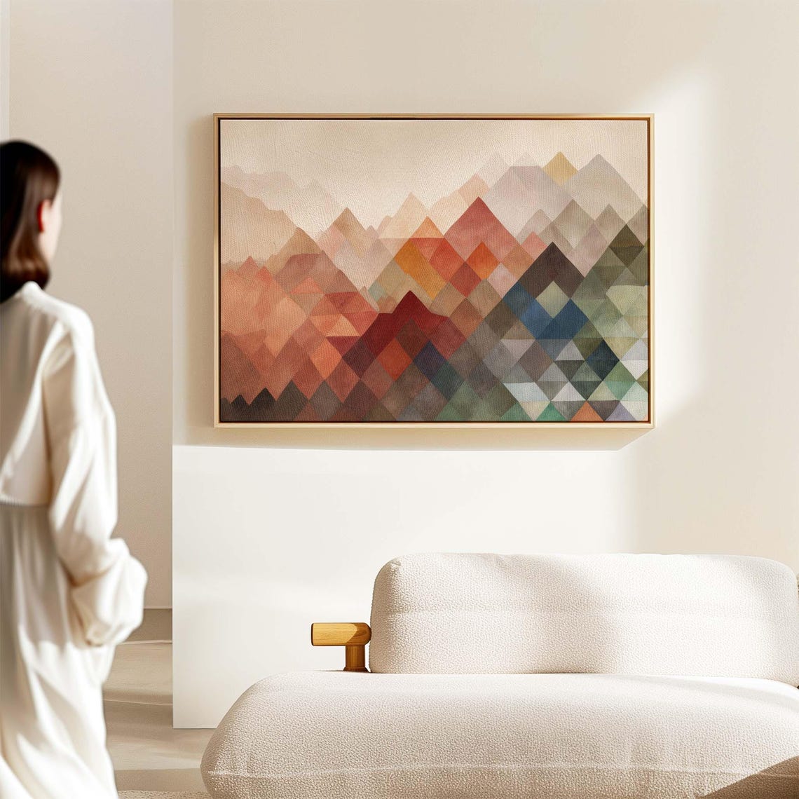 Mid Century Modern Abstract Mountain Wall Art Framed Print Above Bedsofa Decor Geometric Landscape Horizontal Large Wall Art - Image 2