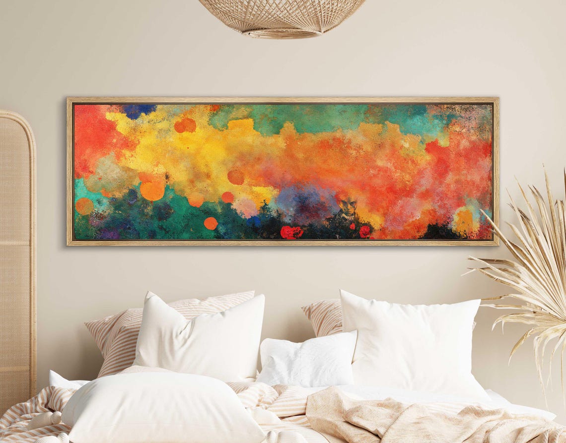 Colorful Watercolor Abstract Orange Yellow Turquoise Cloudy Art Print - Image 2