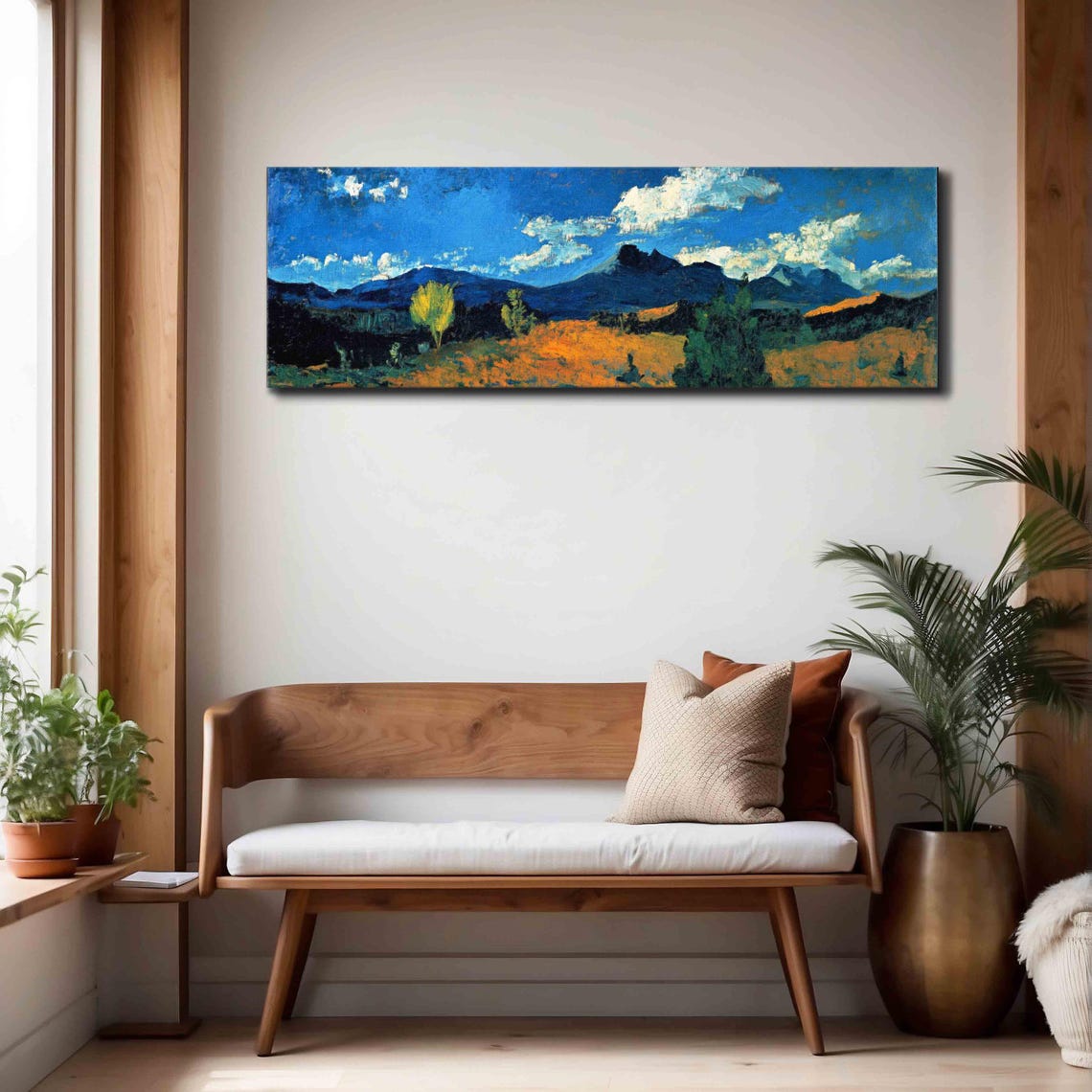 Golden Autumn Field Dark Mountains Dramatic Blue Sky Landscape Print - Image 4