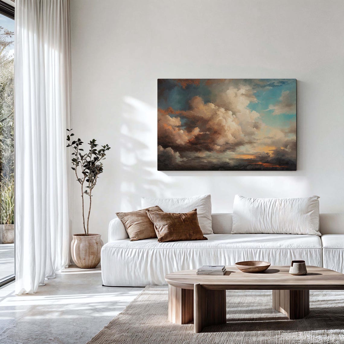 Dramatic Storm Clouds Vintage Sky Painting Panoramic Framed Art Print - Image 3