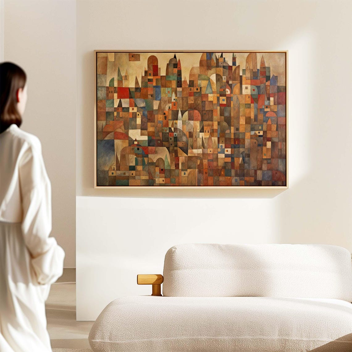 Mid Century Modern Abstract Cityscape Wall Art Framed Print Above Bedsofa Decor Geometric Horizontal Large Wall Art Framed Decor - Image 2