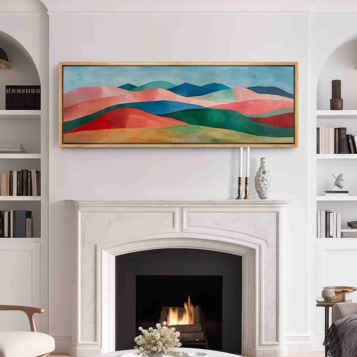 Colorful Layered Rolling Hills Pink Teal Panoramic Landscape Wall Art - Image 3