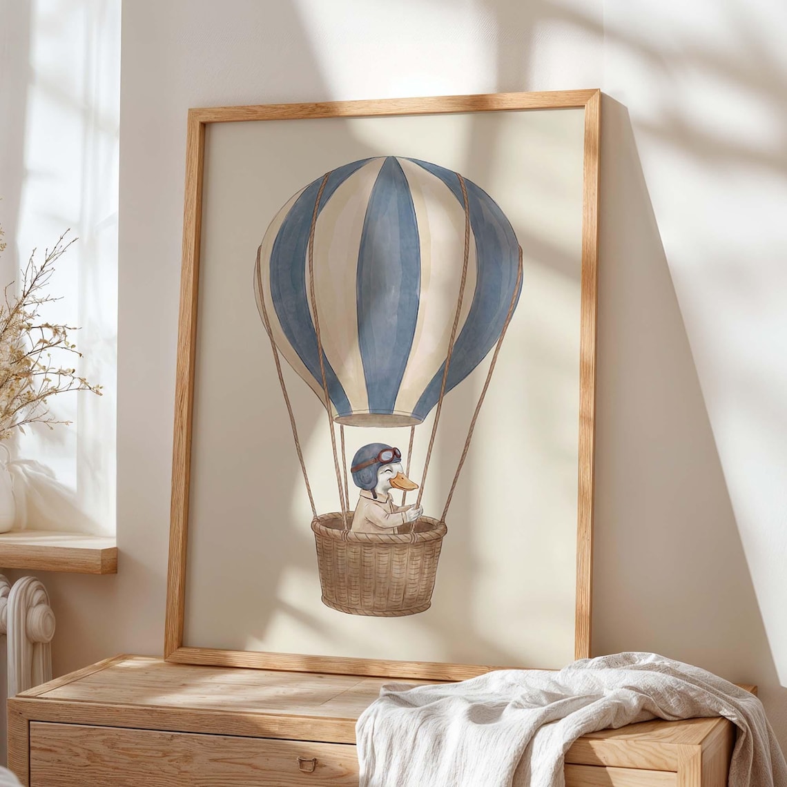 Hot Air Balloon Duck Nursery Art Print, Vintage