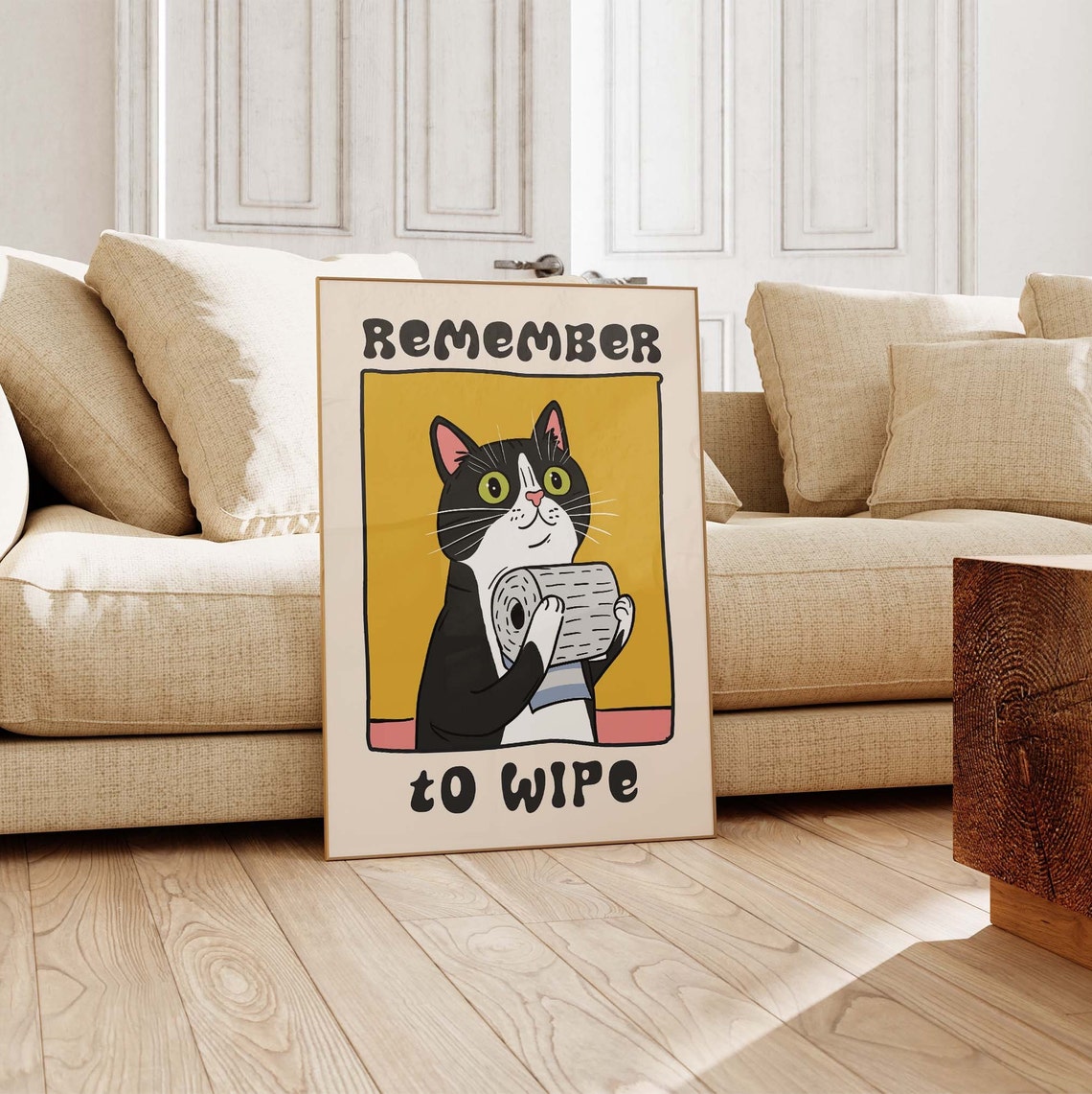 Remember To Wipe Tuxedo Cat Holding Toilet Paper Bathroom Poster - Image 2