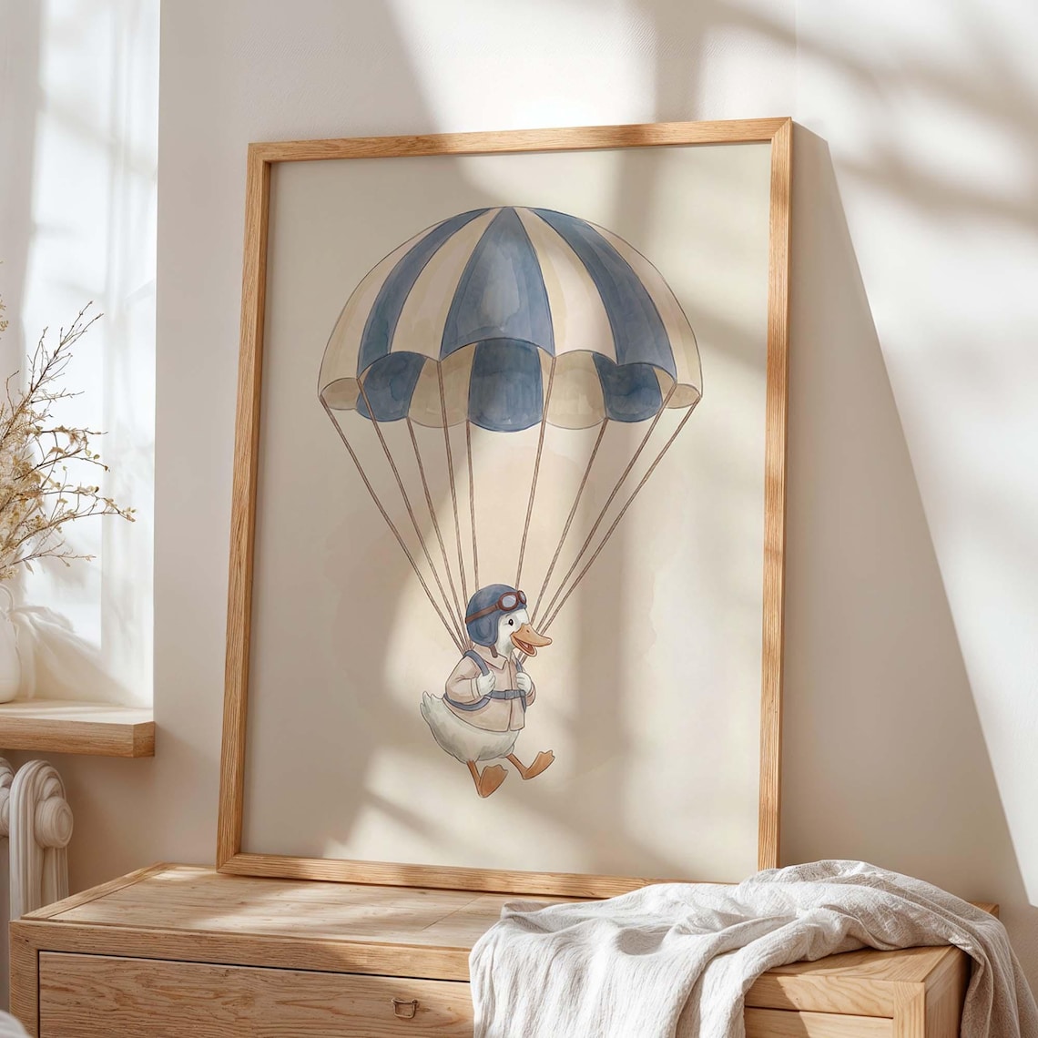 Duck Parachute Vintage Aviator Duckling Art Print