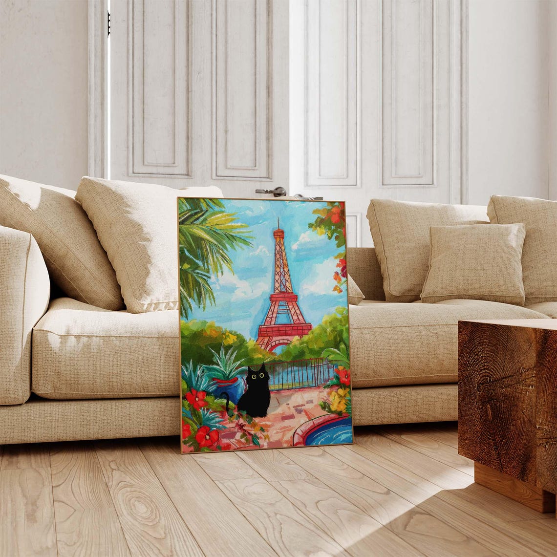 Black Cat In A Paris Garden With The Eiffel Tower View Poster - Image 3