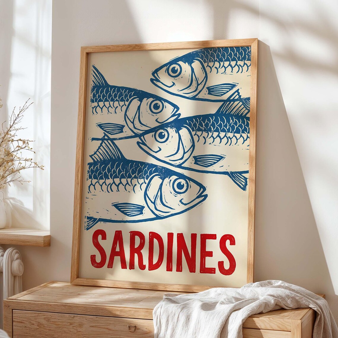 Vintage Sardines Art Print, Mediterranean Seafood