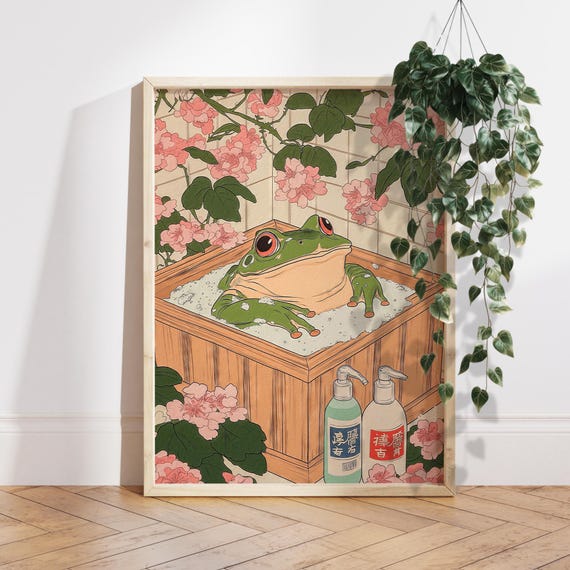 Frog In Bathtub Japanese Bathroom Decor Art Print