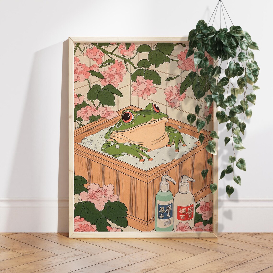 Frog In Bathtub Japanese Bathroom Decor Art Print