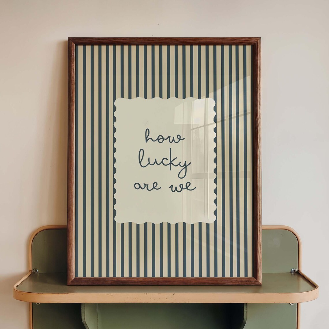 How Lucky Are We Quote Print, Vintage Stripe