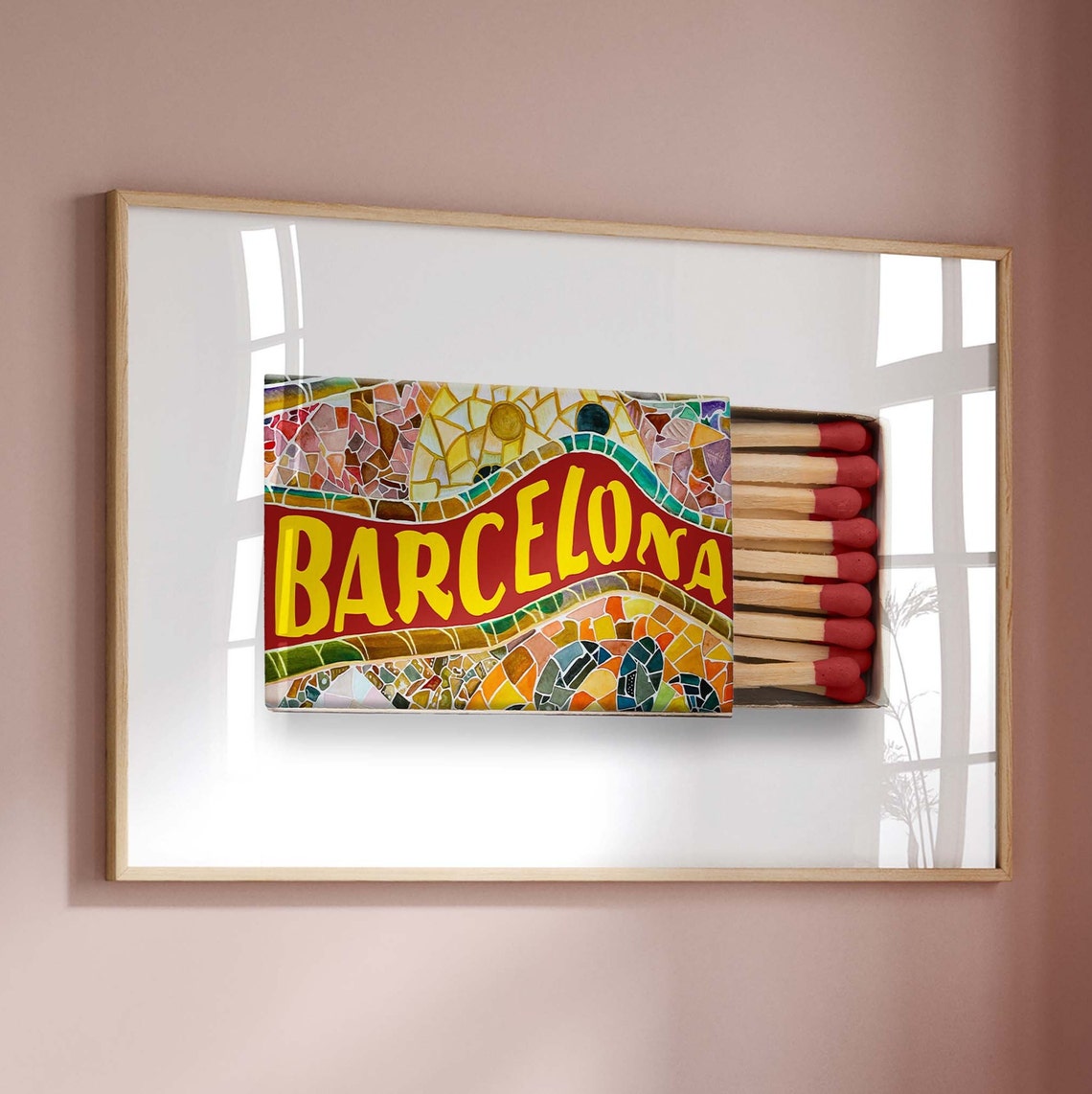 Barcelona Matchbox With Gaudi Mosaic Art Travel Decor Poster - Image 2