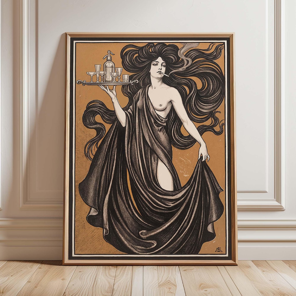 Art Nouveau Barmaid, Vintage Cocktail Poster