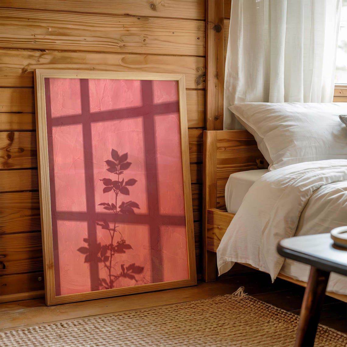 Pastel Pink Shadow Botanical Print Blush Window Light Plant Wall Art Feminine Floral Poster Trendy Aesthetic Bedroom Decor - Image 7