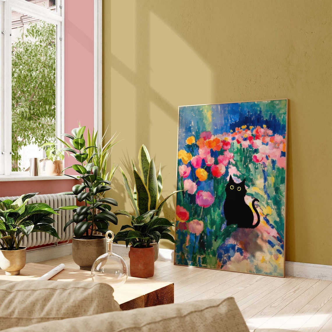 Black Cat In Colorful Matisse Style Tulip Garden Flower Poster - Image 4