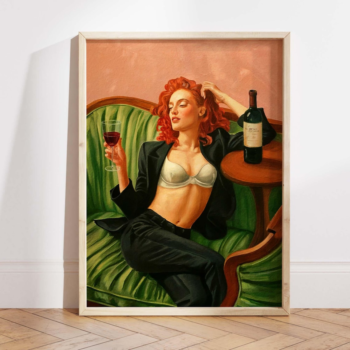 Redhead Woman Retro Glam Art Print, Boudoir Decor