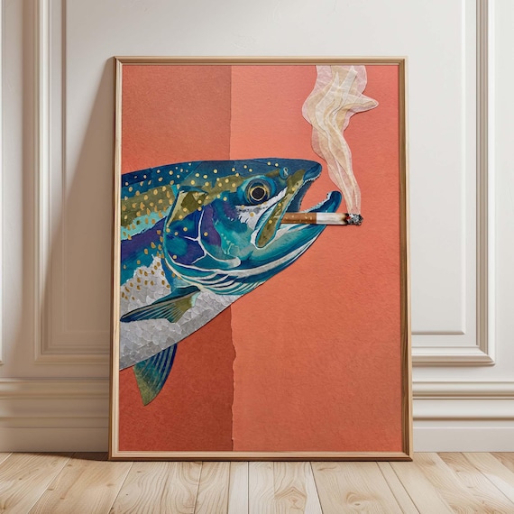Funny Smoking Fish, Trout Poster Print