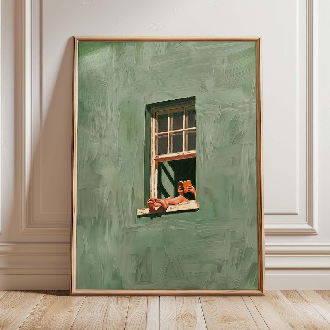 Woman Reading In Window, Minimalist Nook Art Print