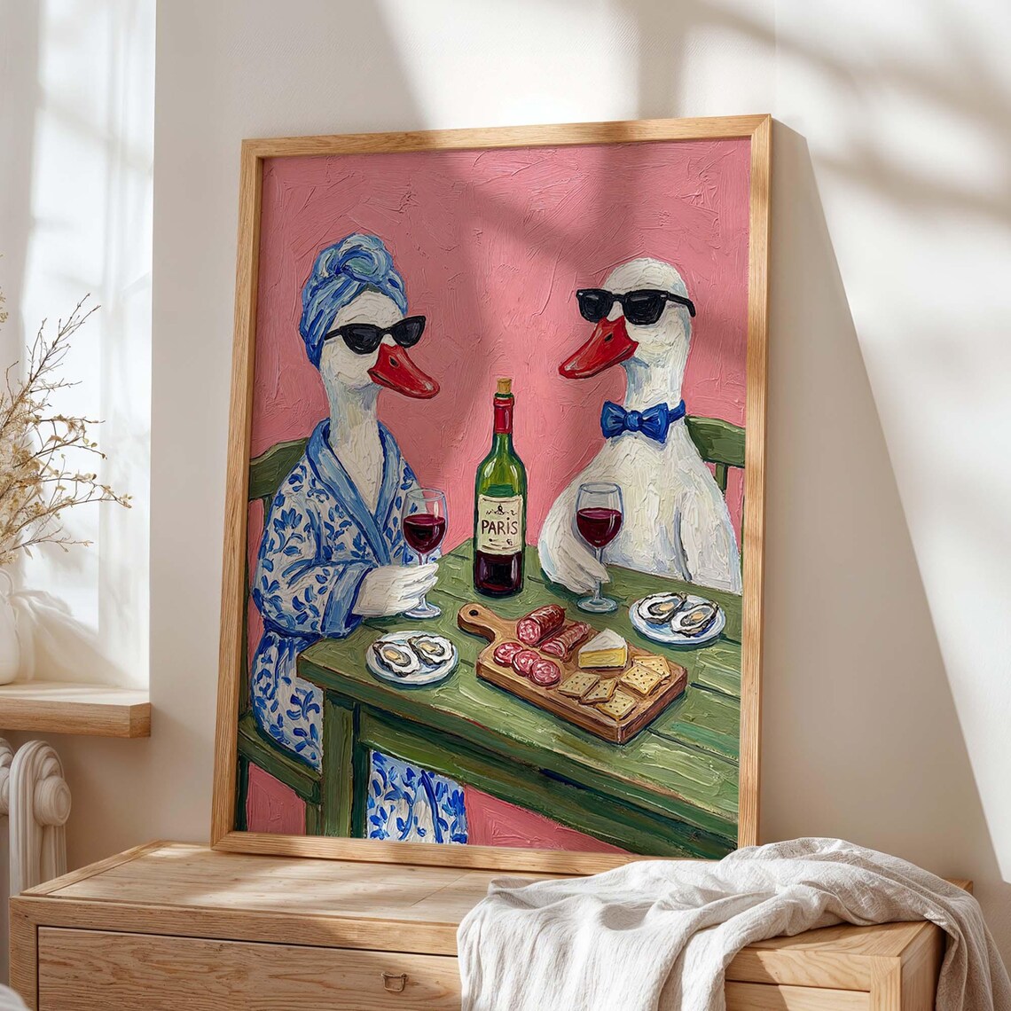 Duck Wine Party Poster, Quirky Retro Dining Decor