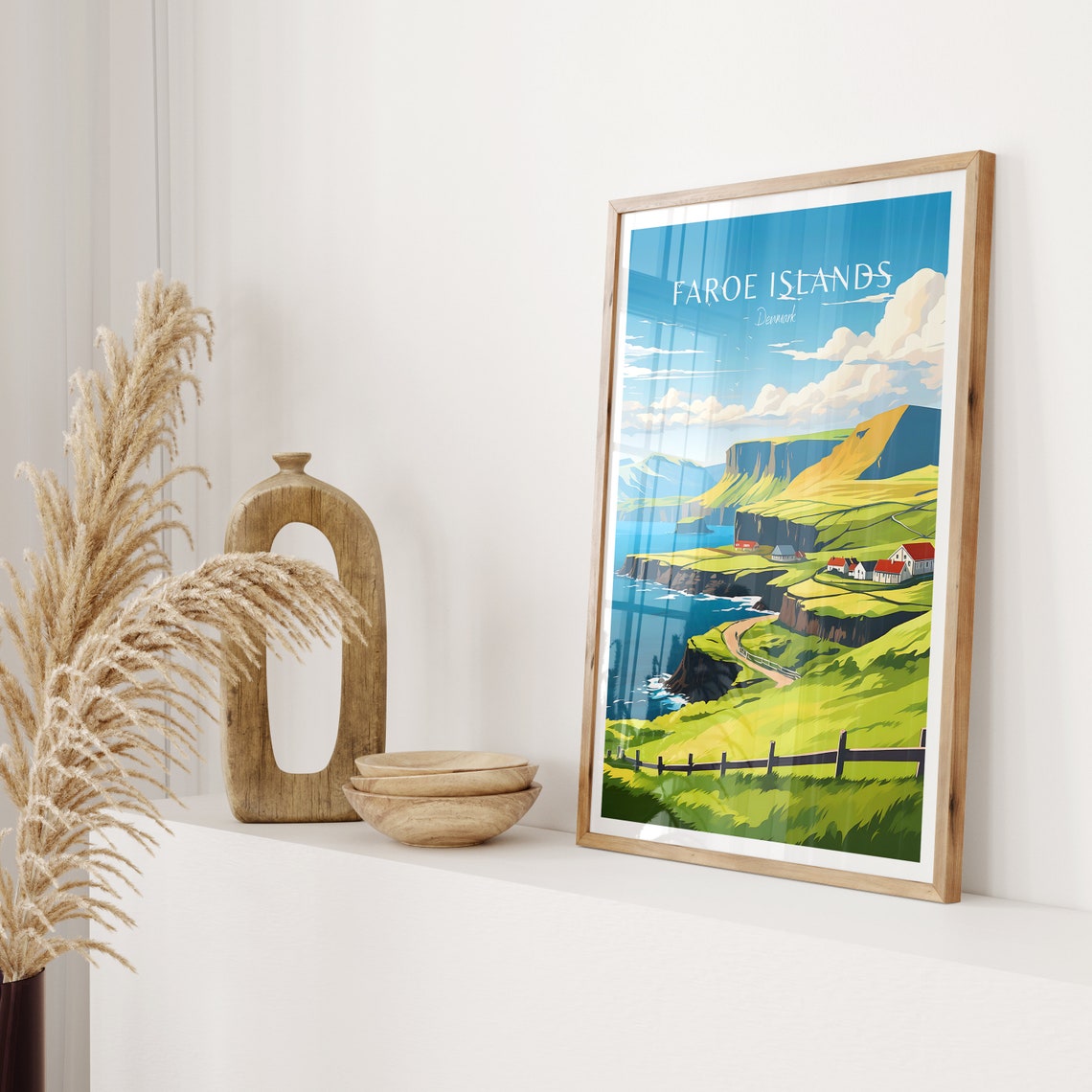 Faroe Islands Denmark Green Cliffs Village Vintage Travel Poster - Image 2