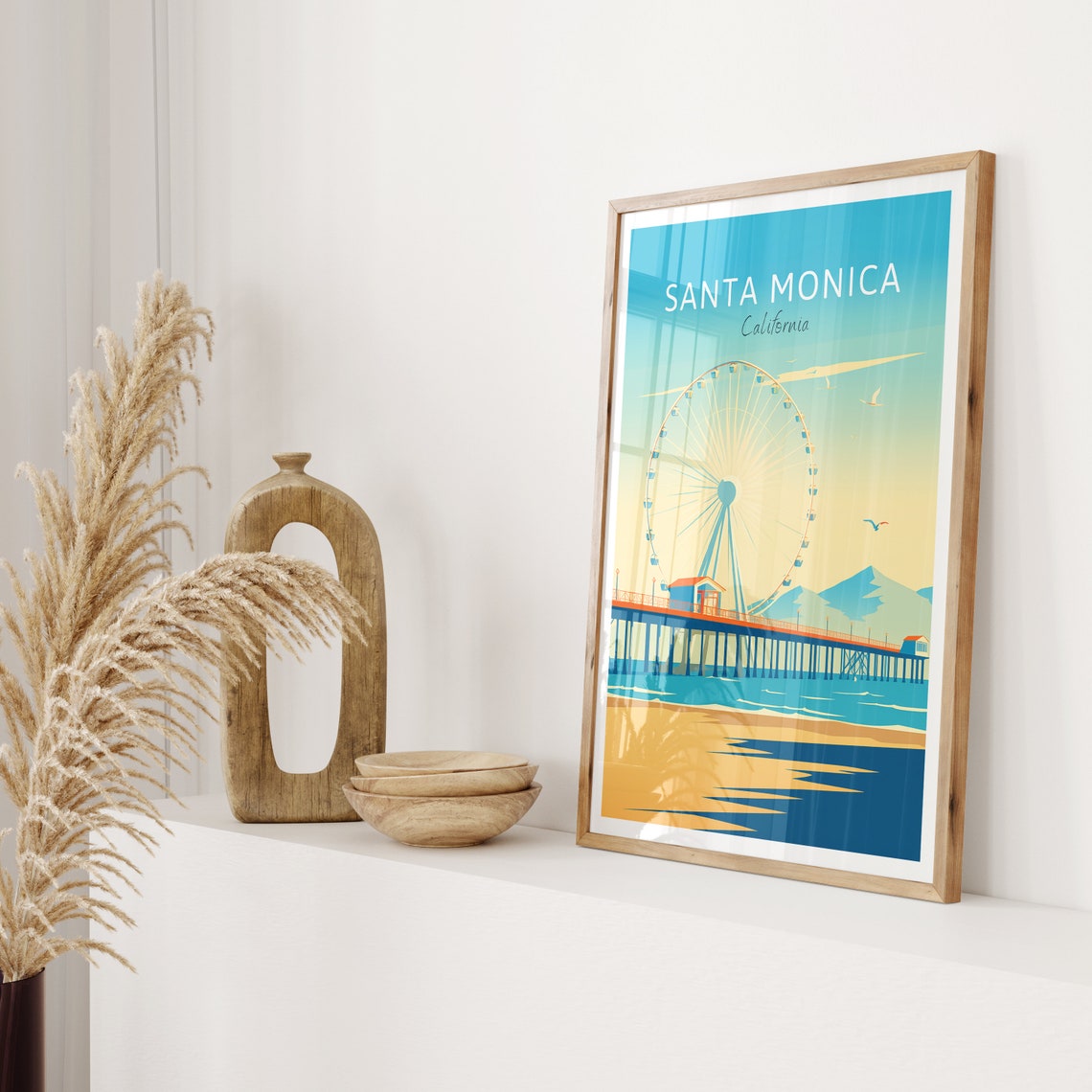 Santa Monica California Pier Ferris Wheel Sunset Beach Poster - Image 2