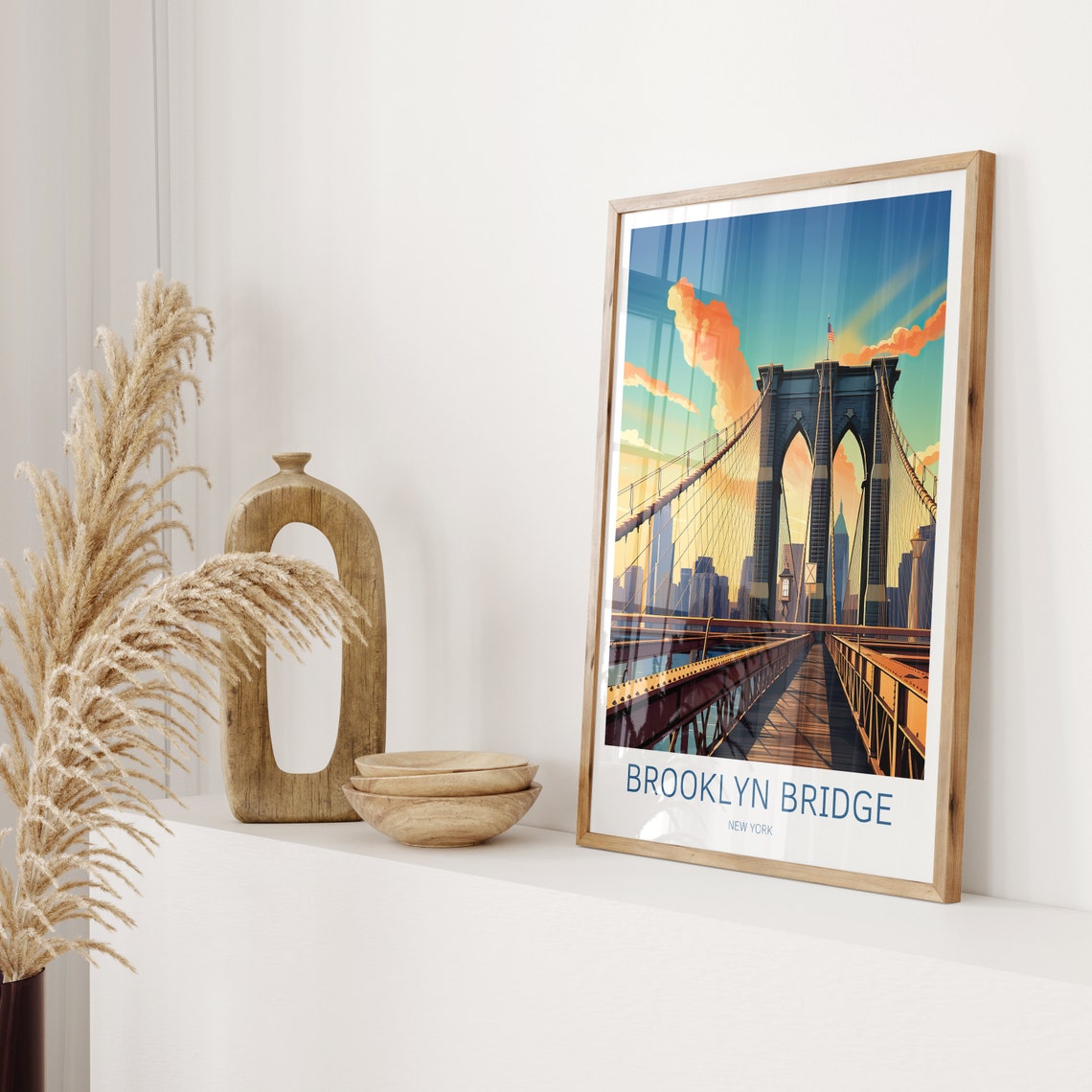 New York Travel Poster Brooklyn Bridge Poster New York Vintage Poster Travel Poster New York Retro Poster New York Travel Gift Nyc Poster - Image 2
