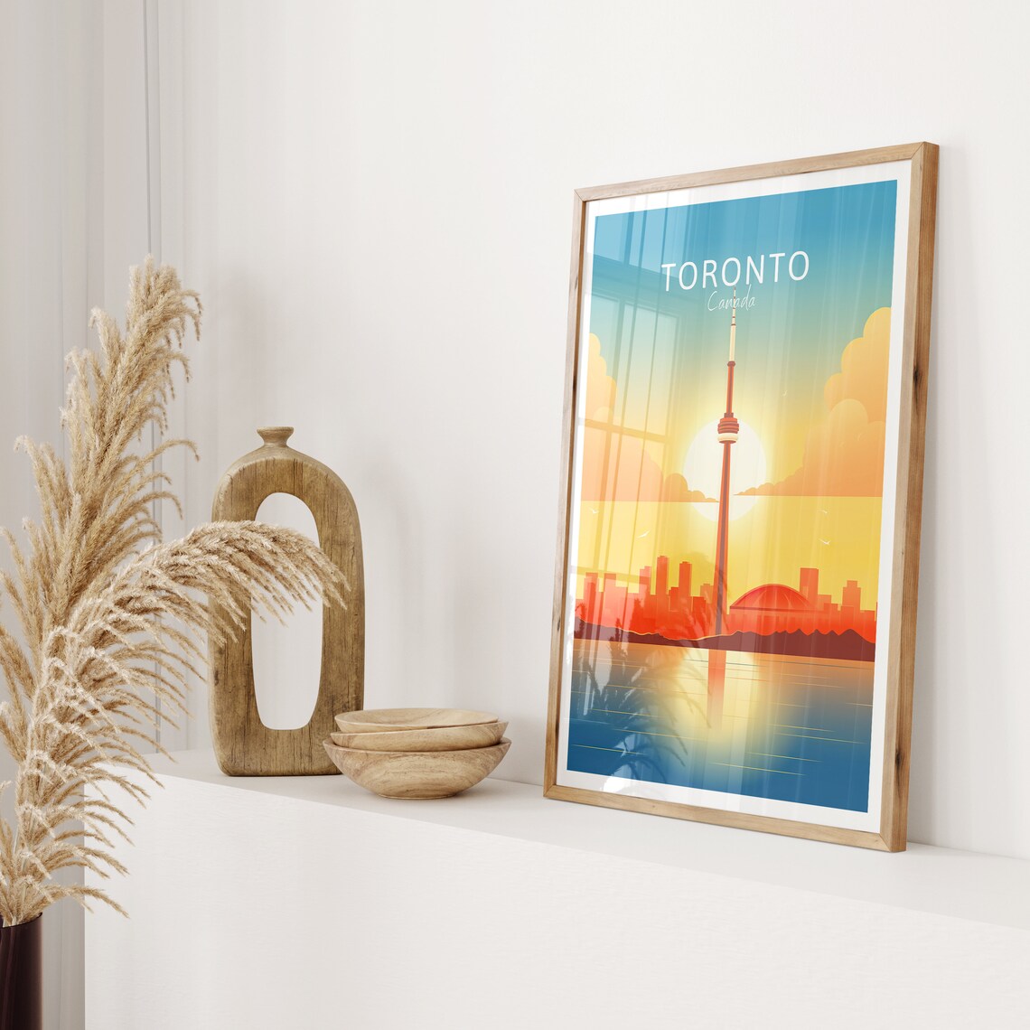 Toronto Canada Poster CN Tower Sunset Skyline Lake View Travel Art - Image 2