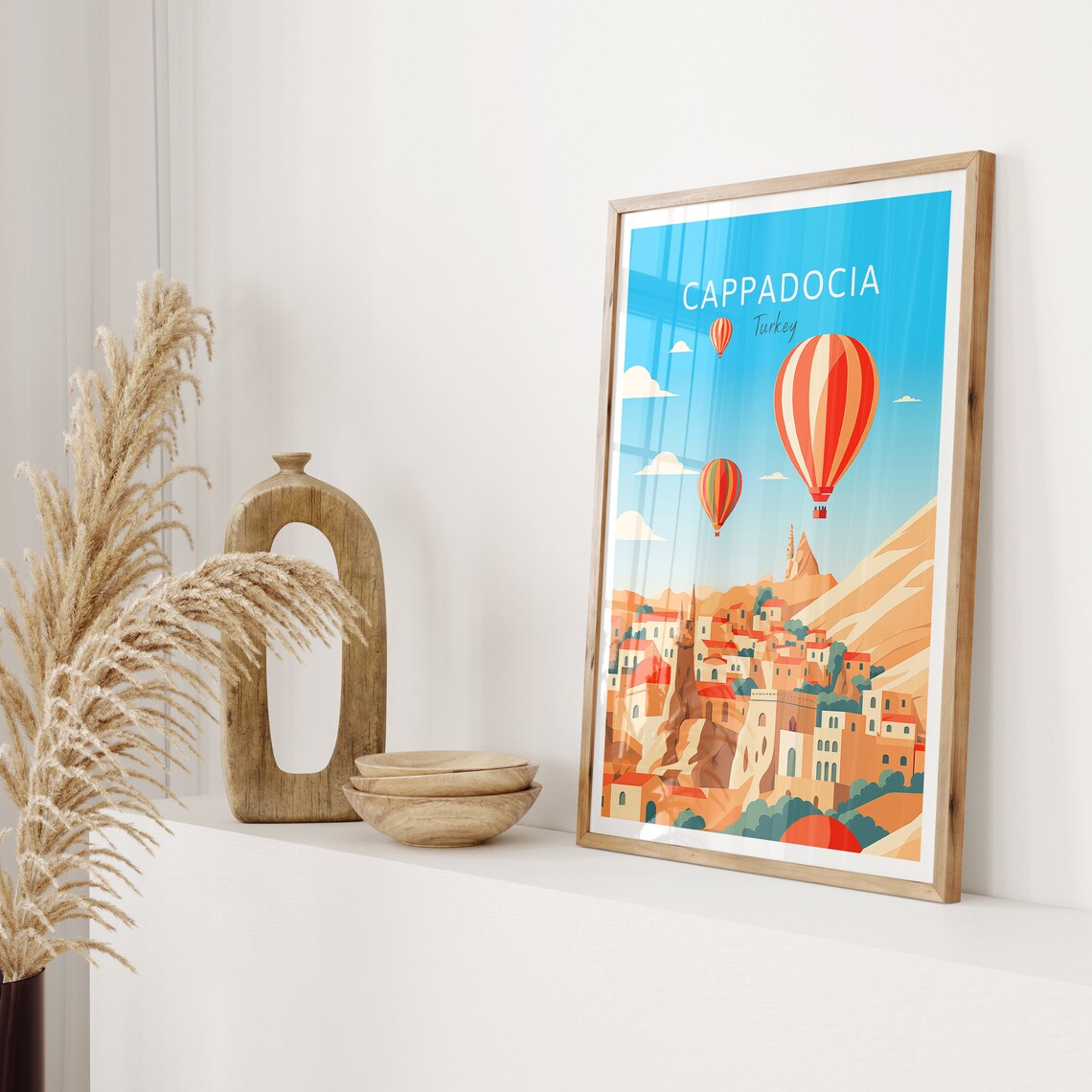 Cappadocia Turkey Poster Hot Air Balloons Over Rocky Town Valley Art - Image 2