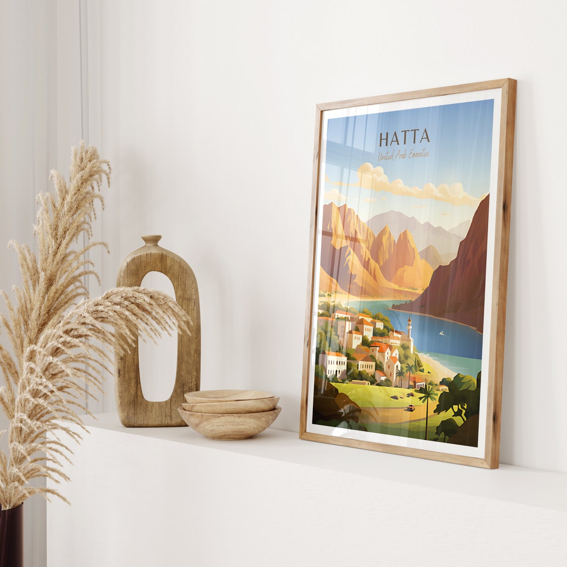 Hatta UAE Mountain Village Lake Golden Hajar Peaks Travel Poster - Image 2