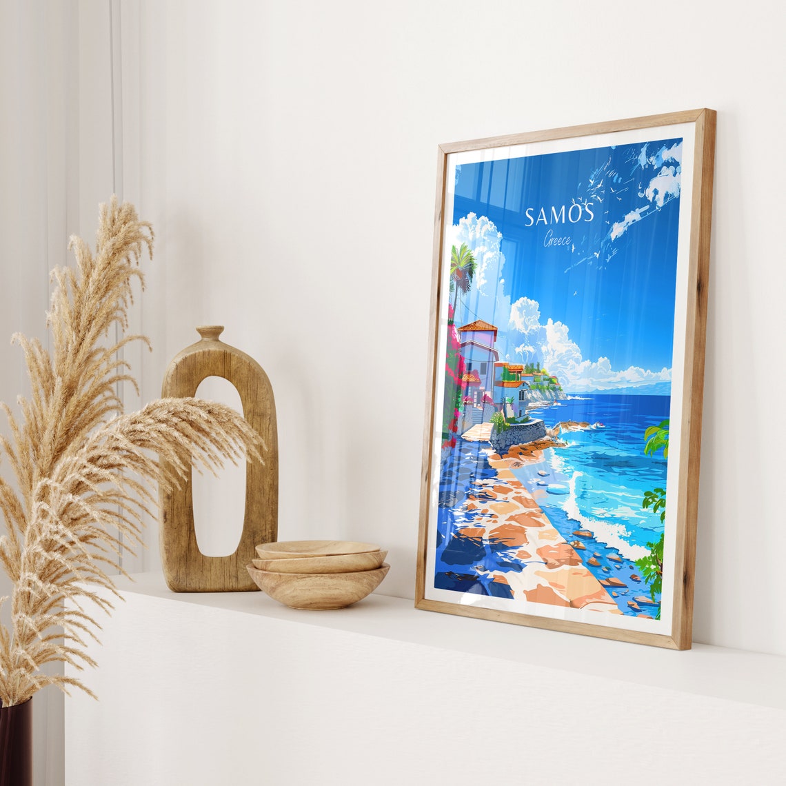 Samos Greece Island Seaside Village White Houses Travel Poster - Image 2