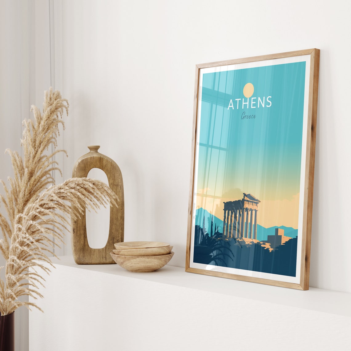 Athens Greece Parthenon Ancient Sunset Minimalist Temple Poster - Image 2