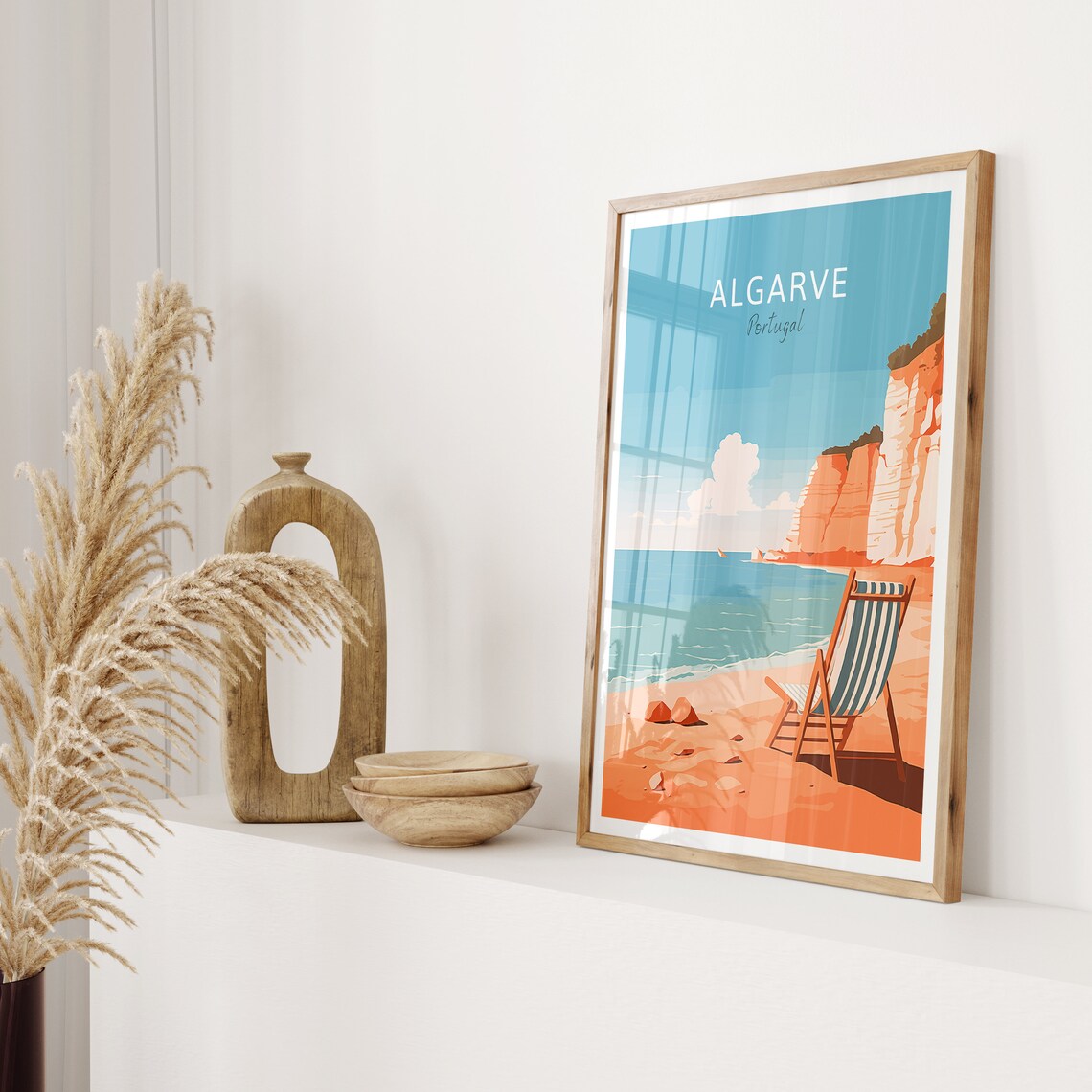 Algarve Portugal Poster Beach Cliffs Deck Chair Turquoise Sea Art - Image 2