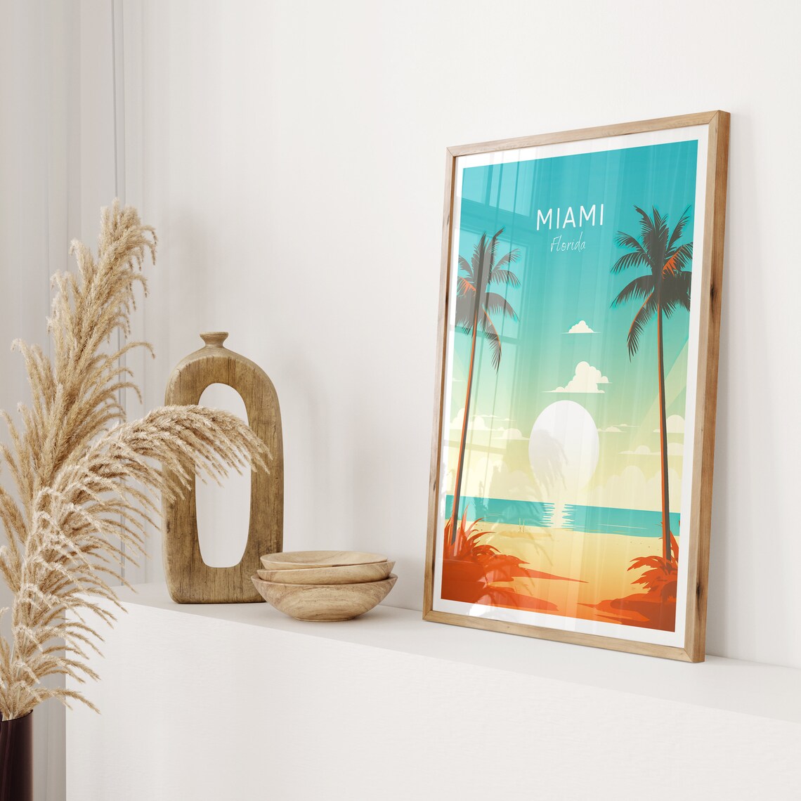 Miami Florida Sunset Beach With Palm Trees Vintage Travel Poster - Image 2