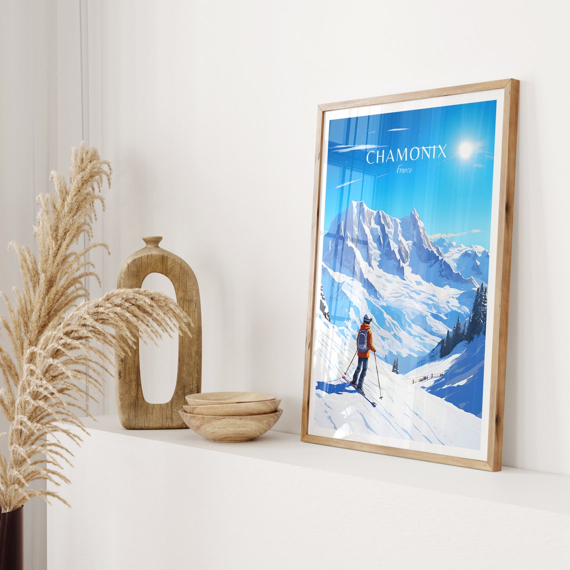 Chamonix France Skier Snow Peak Mountain Panorama Winter Poster - Image 2