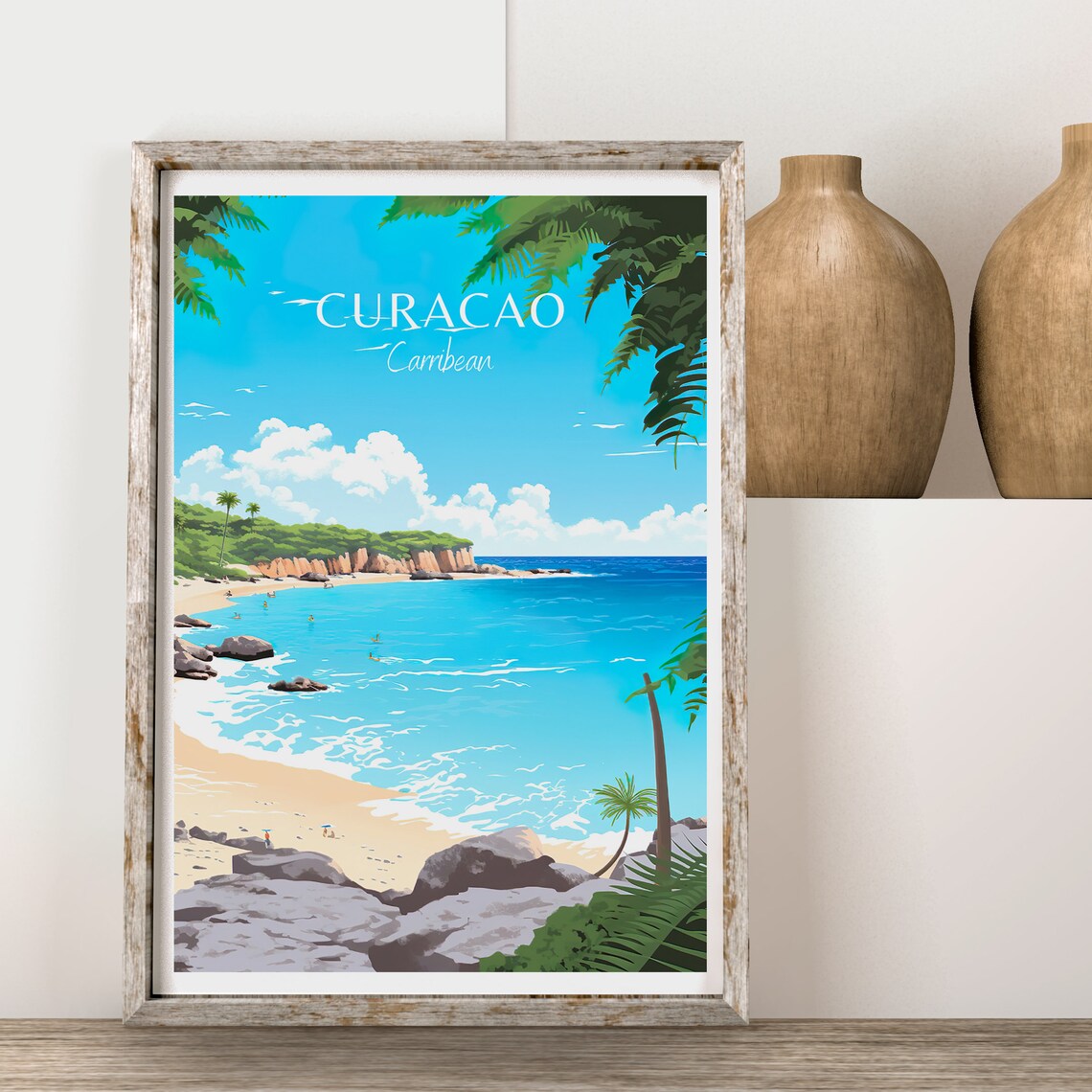 Curacao Caribbean Tropical Beach Bay Sandy Shoreline Travel Poster - Image 2