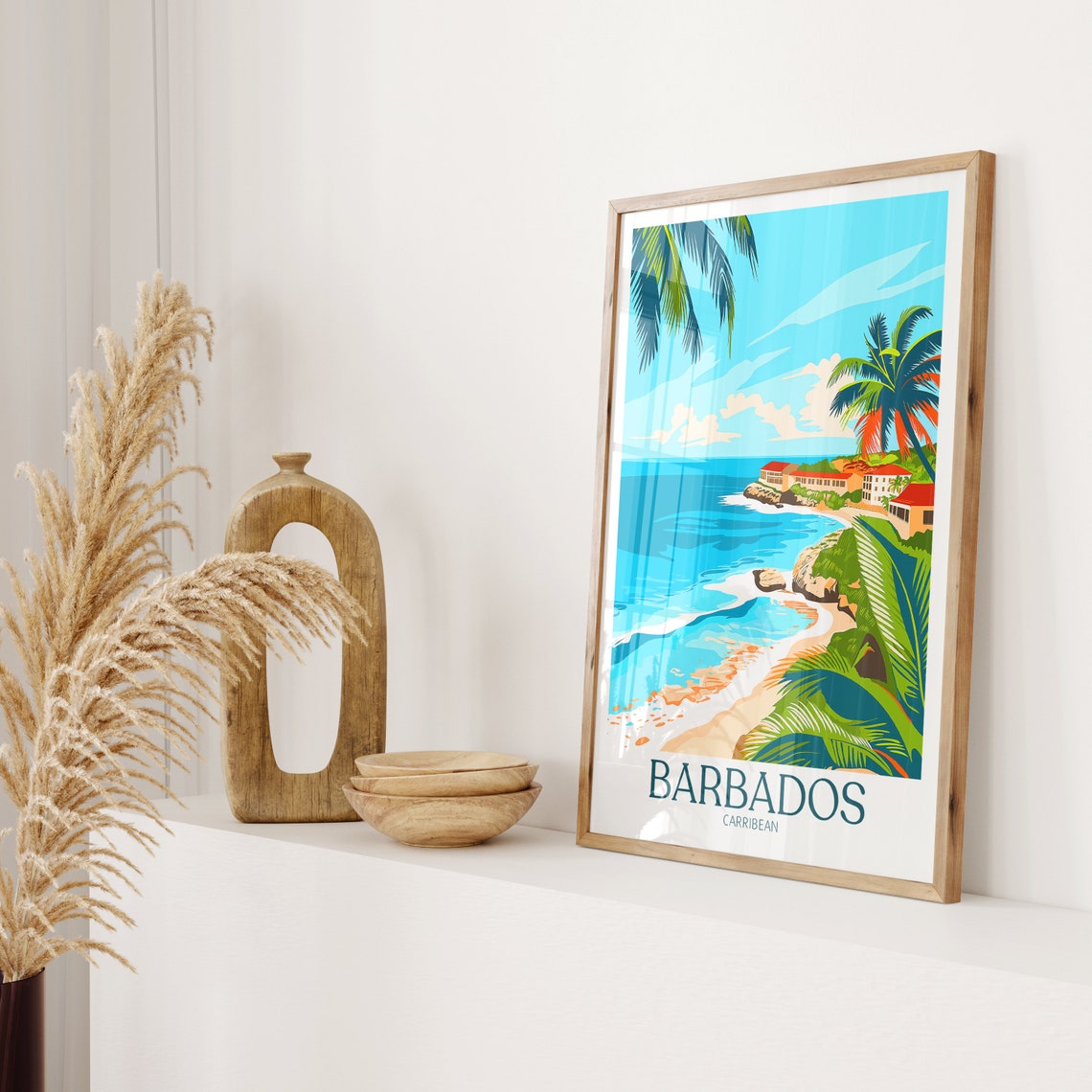 Barbados Caribbean Rocky Cove with Palm Trees and Villas Poster - Image 2