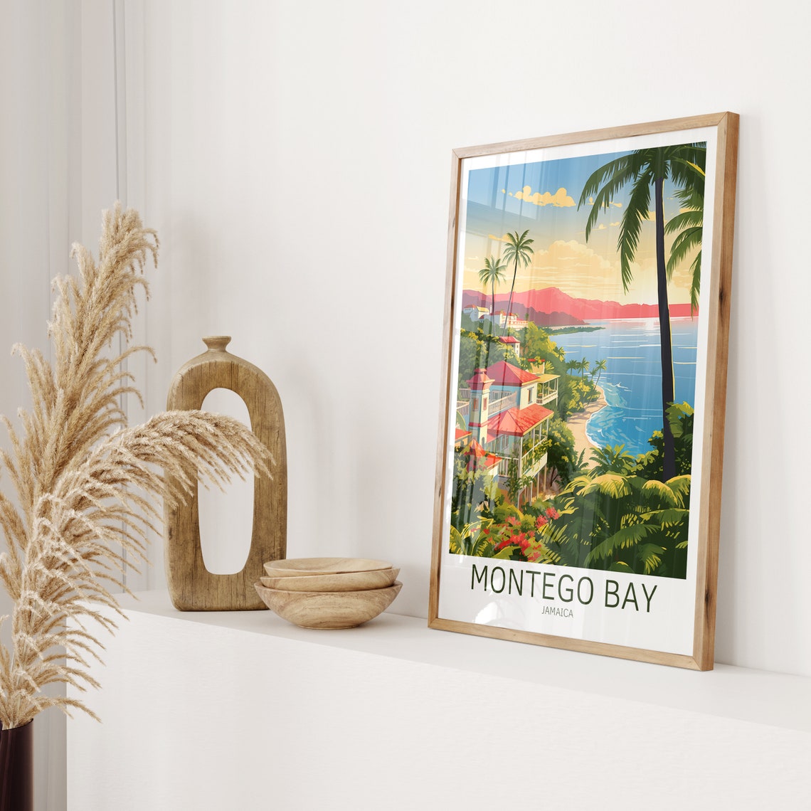 Montego Bay Jamaica Hillside Villa Palm Trees Golden Sunset Poster - Image 2