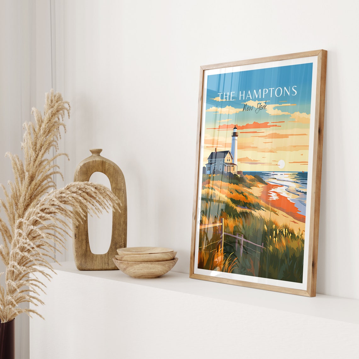 The Hamptons New York Lighthouse Sunset Coastal Dunes Travel Poster - Image 2