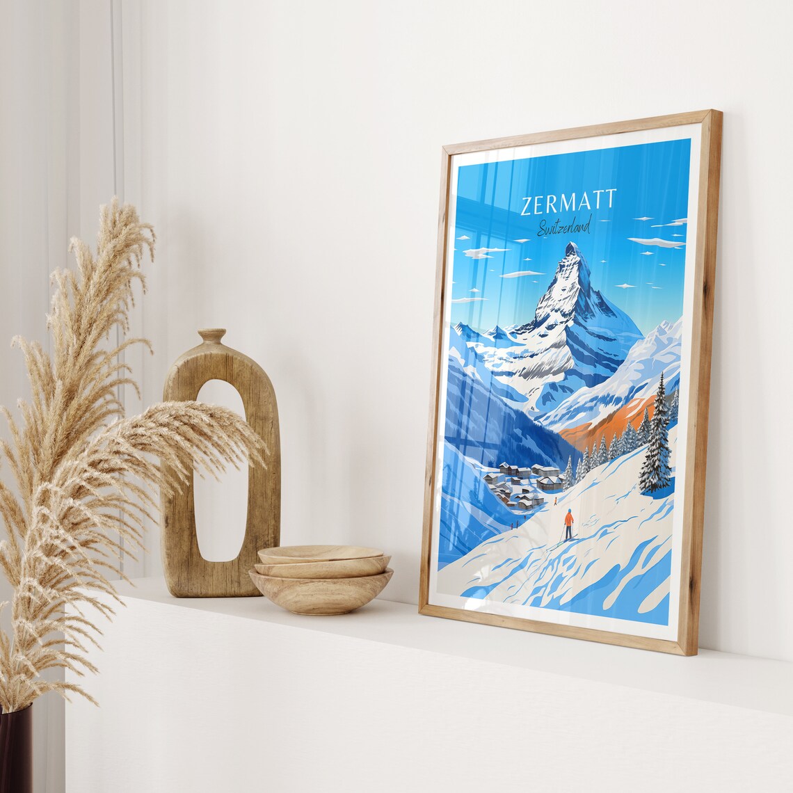 Zermatt Switzerland Matterhorn Ski Slopes Illustrated Travel Poster - Image 2