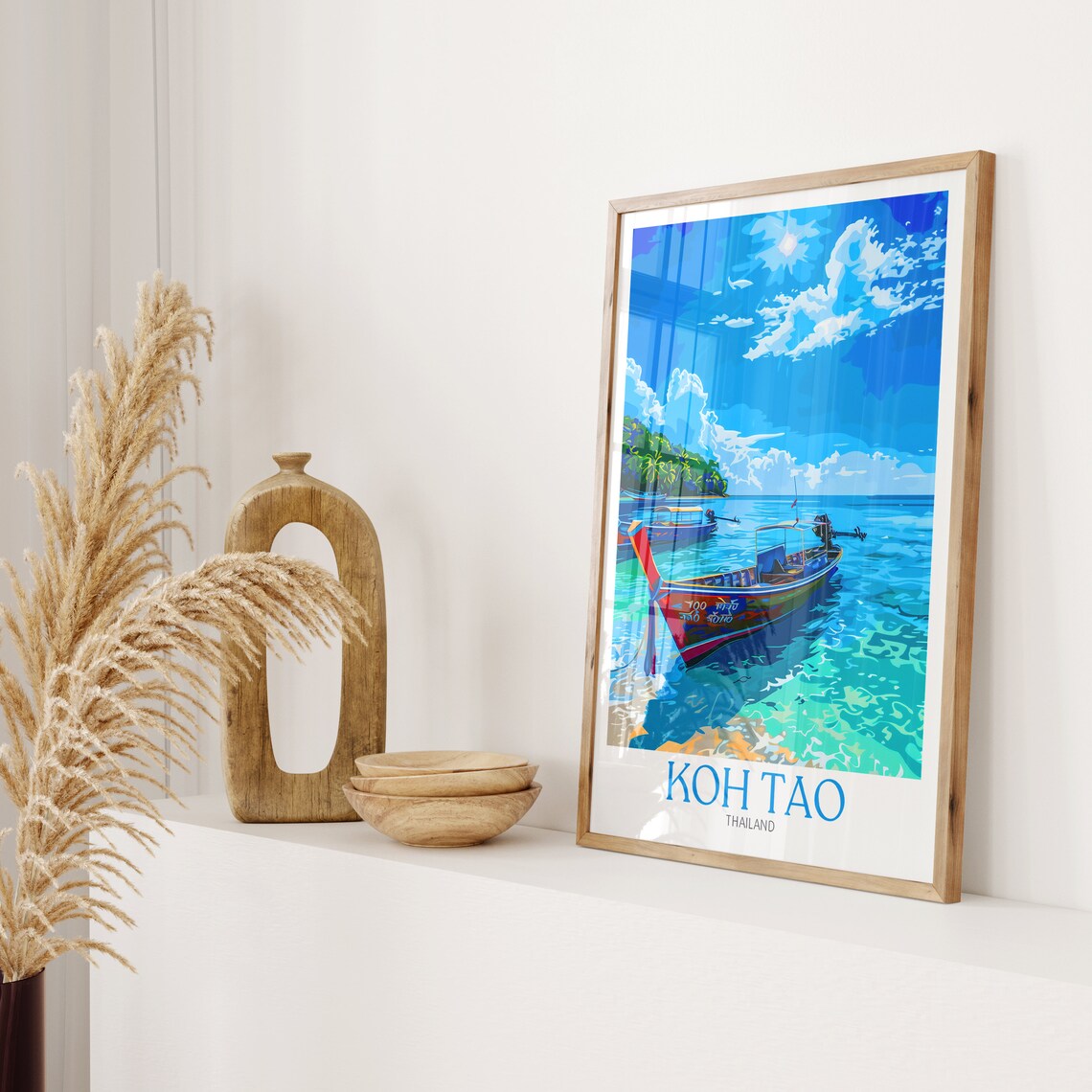 Koh Tao Thailand Longtail Boat on Turquoise Clear Water Poster - Image 2