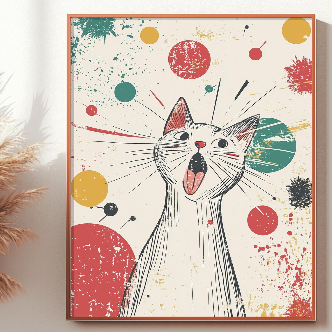 Retro Cat Art - Whimsical Mid-Century Modern Decor