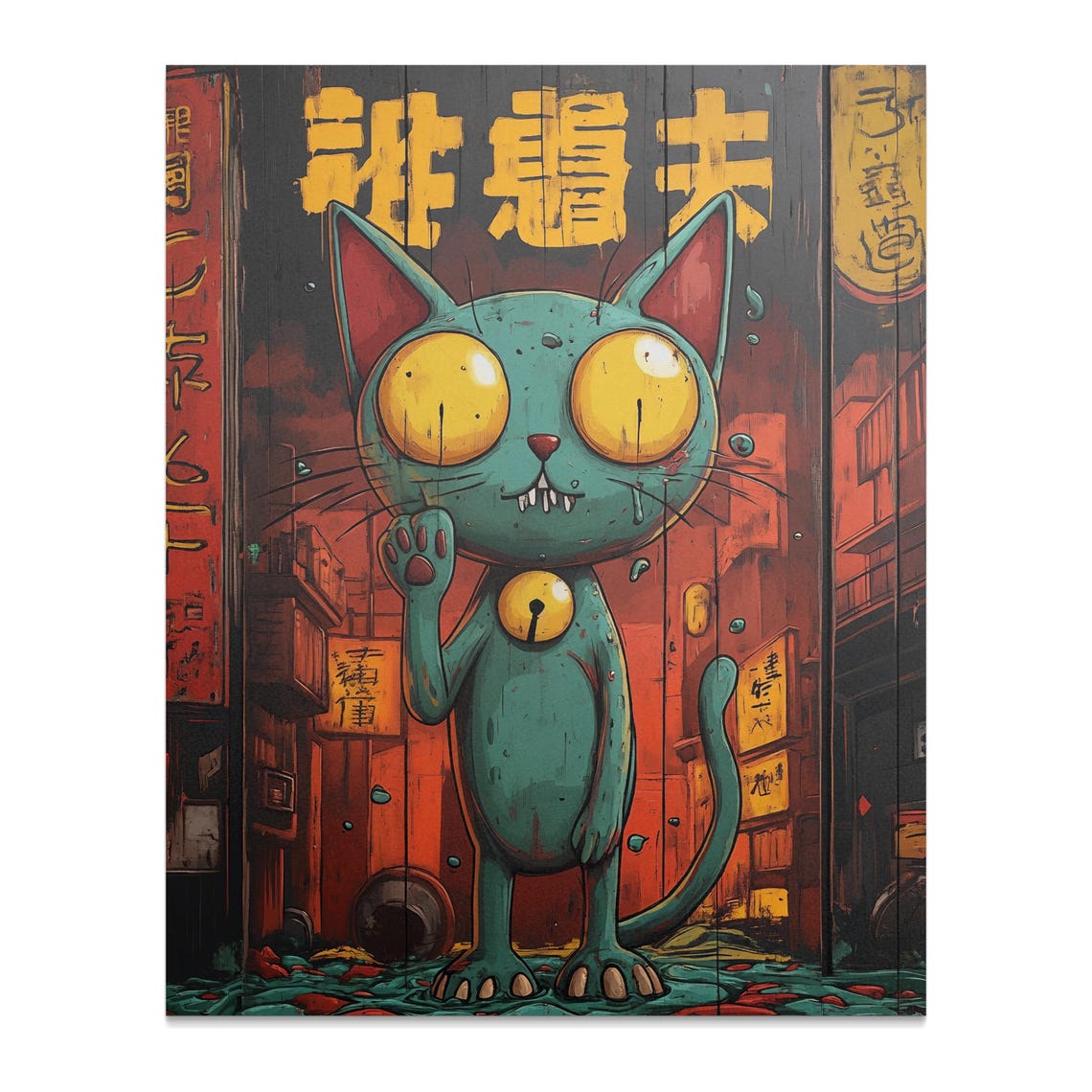 Standing Zombie Cat In Tokyo Street Creepy Japanese Cat Poster - Image 2