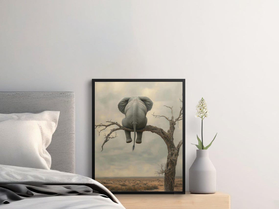 Elephant Sitting On Tree Branch Savanna Funny Quirky Wildlife Poster - Image 2